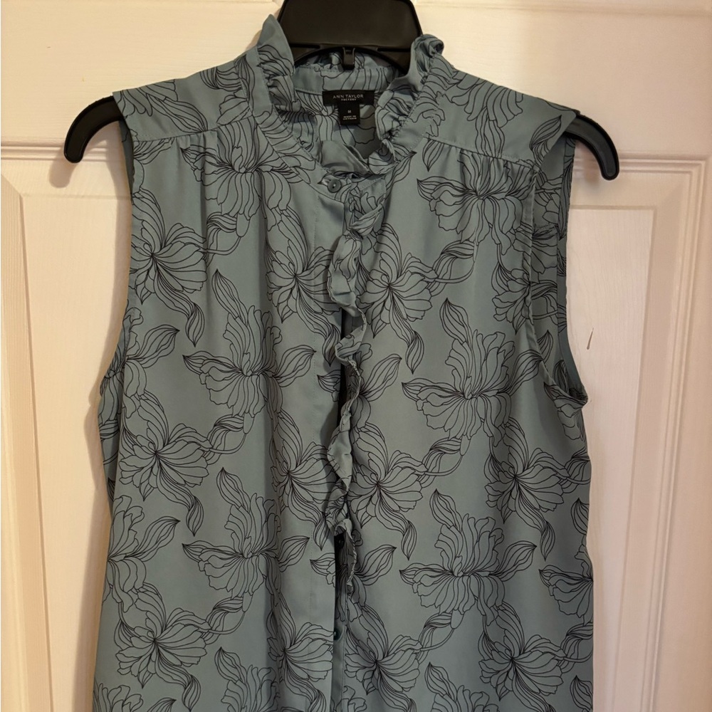 Ann Taylor Ruffled Floral Blouse - Teal